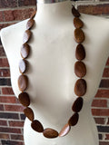 Brown Wood Beaded Long Chunky Boho Statement Necklace - Shelly