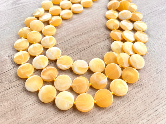 Yellow White Lucite Beaded Multi Strand Chunky Statement Necklace - Charlotte