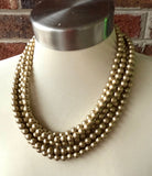 Gold Matte Bead Acrylic Multi Strand Statement Necklace - Michelle
