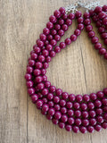 Dark Red Big Acrylic Beaded Chunky Multi Strand Necklace - Alana