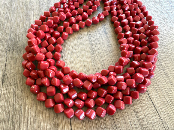 Red Acrylic Cube Beaded Statement Necklace - Ginger