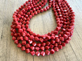 Red Acrylic Cube Beaded Statement Necklace - Ginger