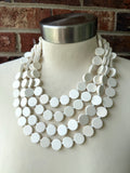 White Ivory Beaded Wood Multi Strand Chunky Statement Necklace - Charlotte