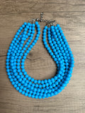 Turquoise Blue Acrylic Lucite Bead Statement Necklace - Alana