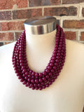 Dark Wine Red Acrylic Beaded Statement Multi Strand Necklace - Alana