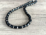 Black White Wood Beaded Mens Surfer Long Necklace - Dennis
