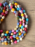 Multi Color Lucite Acrylic Beaded Chunky Multi Strand Statement Necklace - Julianna