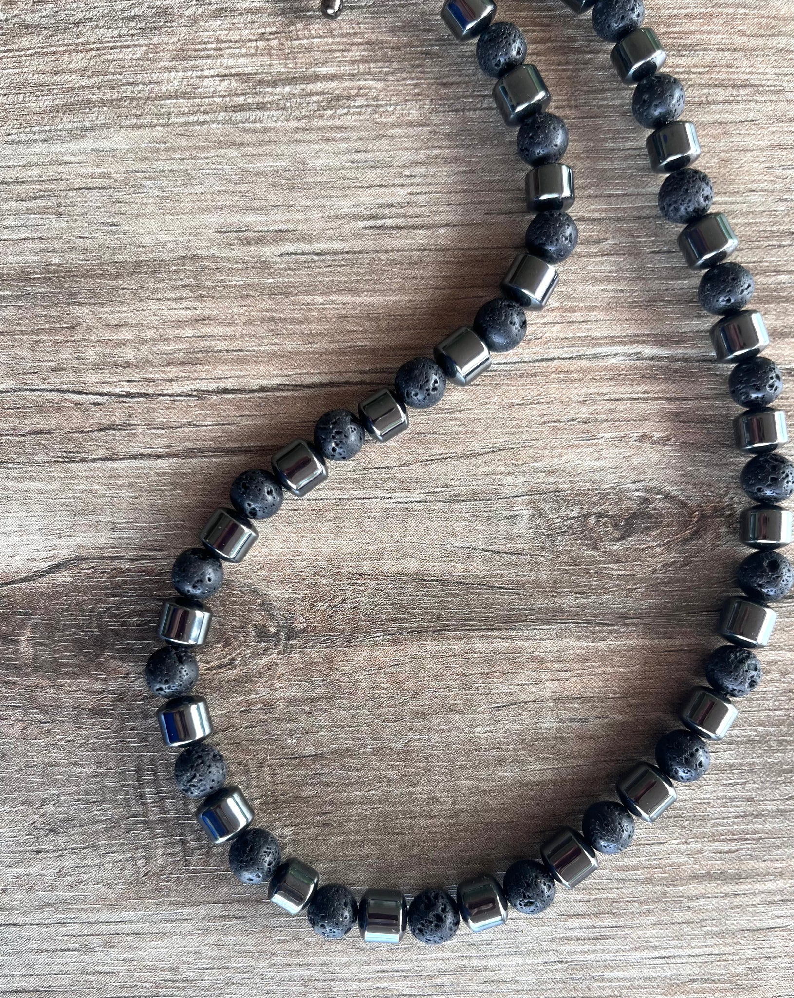Mens Gray Black Lava Rock Hematite Beaded Necklace Jordan Dana LeBlanc Designs
