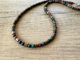 Green Brown Stone Jasper Copper Mens Beaded Necklace - Rowan