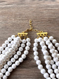 White Ivory Acrylic Pearl Statement Lucite Bead Multi Strand Statement Necklace - Alana