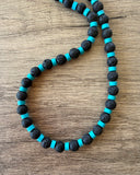 Black Lava Rock Turquoise Mens Surfer Beaded Long Necklace - Mack