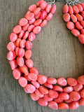 Coral Pink Acrylic Beaded Multi Strand Chunky Statement Necklace - Lauren