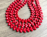 Red Heart Acrylic Beaded Statement Necklace - Amore