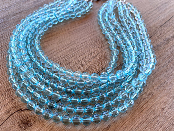 Light Blue Faceted Acrylic Beaded Multi Strand Statement Necklace - Angelina