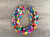 Multi Color Acrylic Beaded Statement Chunky Necklace