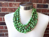 Green White Acrylic Beaded Multi Strand Statement Necklace | Lauren | DLD Jewelry