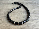 Black White Wood Beaded Mens Surfer Long Necklace - Dennis