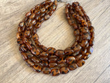 Tortoise Shell Acrylic Beaded Multi Strand Necklace - Lauren