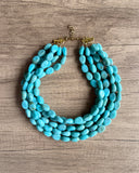 Turquoise Blue Acrylic Beaded Multi Strand Statement Necklace -
