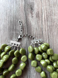 Olive Green Lucite Acrylic Beaded Chunky Multi Strand Statement Necklace - Julianna