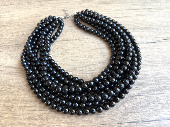 Black Acrylic Beaded Multi Strand Statement Necklace - Alana
