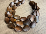 Brown Wood Beaded Boho Statement Chunky Multi Strand Necklace - Miranda