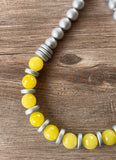 Yellow Silver Statement Long Bead Chunky Jade Necklace - Mollie