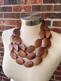 Brown Wood Beaded Multi Strand Chunky Boho Statement Necklace - Miranda