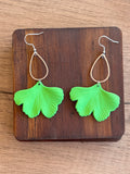 Green Ginkgo Matte Leaf Lucite Petal Big Statement Earrings - Avery