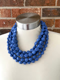 Cobalt Blue Acrylic Beaded Multi Strand Statement Necklace - Julianna