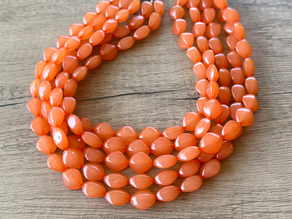 Orange Statement Lucite Beaded Chunky Multi Strand Necklace - Minnie