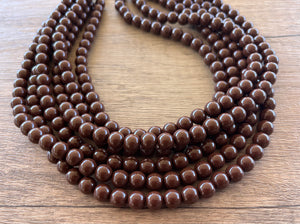 Brown Lucite Bead Acrylic Chunky Multi Strand Statement Necklace - Alana