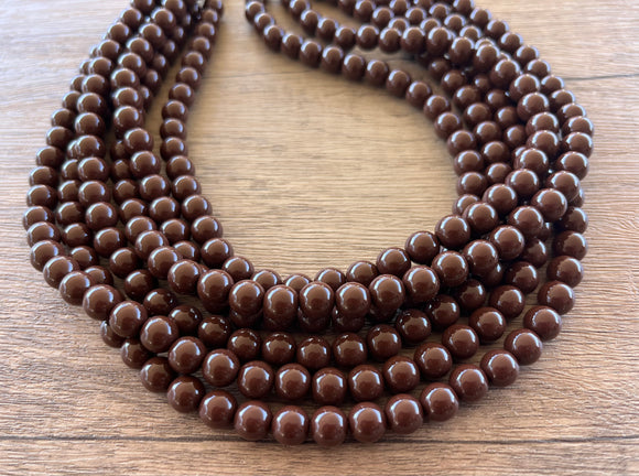 Brown Lucite Bead Acrylic Chunky Multi Strand Statement Necklace - Alana