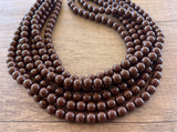 Brown Lucite Bead Acrylic Chunky Multi Strand Statement Necklace - Alana