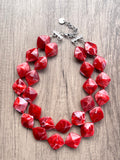 Red Acrylic Bead Chunky Multi Strand Statement Necklace - Krista