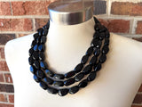 Black Acrylic Chunky Multi Strand Statement Necklace - Penelope