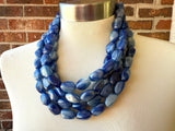 Blue Lucite Acrylic Bead Statement Chunky Necklace - Penelope