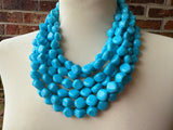 Turquoise Blue Acrylic Beaded Multi Strand Statement Necklace - Julianna