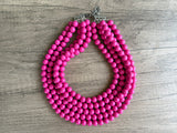 Bright Pink Acrylic Big Beaded Chunky Multi Strand Necklace - Alana