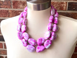 Pink White Lucite Beaded Multi Strand Chunky Statement Necklace - Pebbles