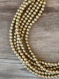 Gold Matte Smaller Bead Acrylic Chunky Multi Strand Statement Necklace - Michelle