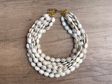 White Ivory Gold Acrylic Bead Multi Strand Statement Necklace - Ava