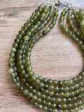 Olive Green Acrylic Lucite Bead Chunky Multi Strand Statement Necklace - Alana