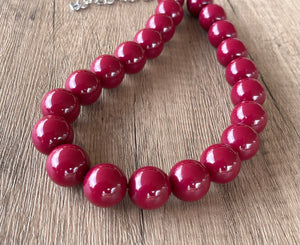 Garnet Red Acrylic Beaded Short Lucite Statement Necklace - Betty