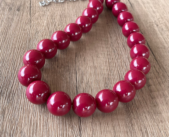 Garnet Red Acrylic Beaded Short Lucite Statement Necklace - Betty