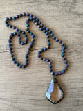 Purple Green Agate Crystal Pendant Beaded Long Necklace - San Jose
