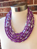 Purple Clear Beaded Lucite Chunky Multi Strand Statement Necklace - Lauren