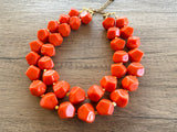 Orange Coral Acrylic Statement Chunky Beaded Necklace - Ashley