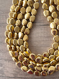Shiny Gold Acrylic Statement Beaded Multi Strand Necklace - Nikki