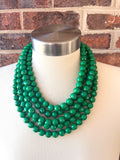 Green Faceted Big Bead Acrylic Lucite Chunky Multi Strand Necklace - Angelina